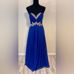 Blush Prom by Alexia Long Royal Blue Strapless Dress With Rhinestone Bustier - 4